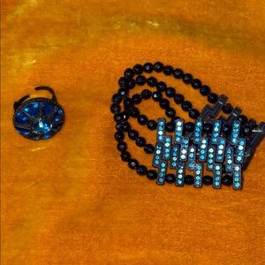Teal and black bracelet and ring set